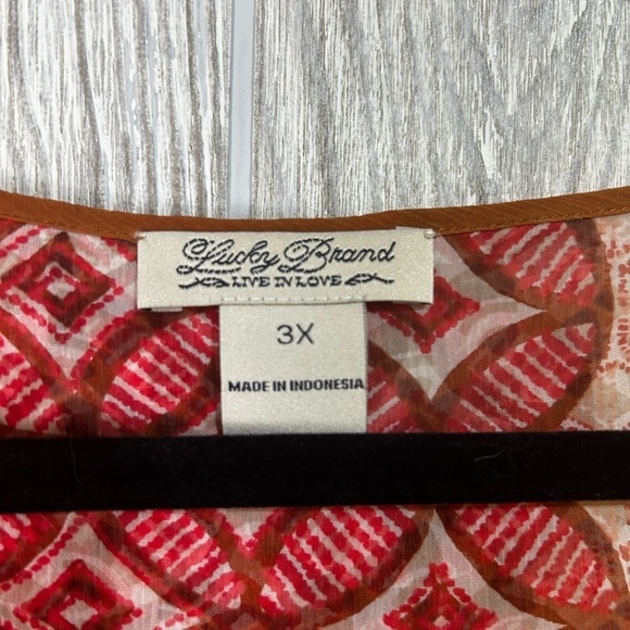 Lucky Brand Boho Peasant Sheer Avalon Deco Border Long Sleeve Blouse Top Size 3X - Picture 6 of 14